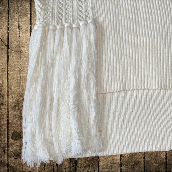 Anthropologie Fringed Sweater Vest Cream One Size - Picture 13 of 15